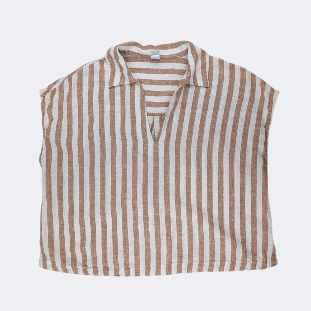 Old Navy Linen-Blend Cropped Popover Shirt Size S Rust White Stripe